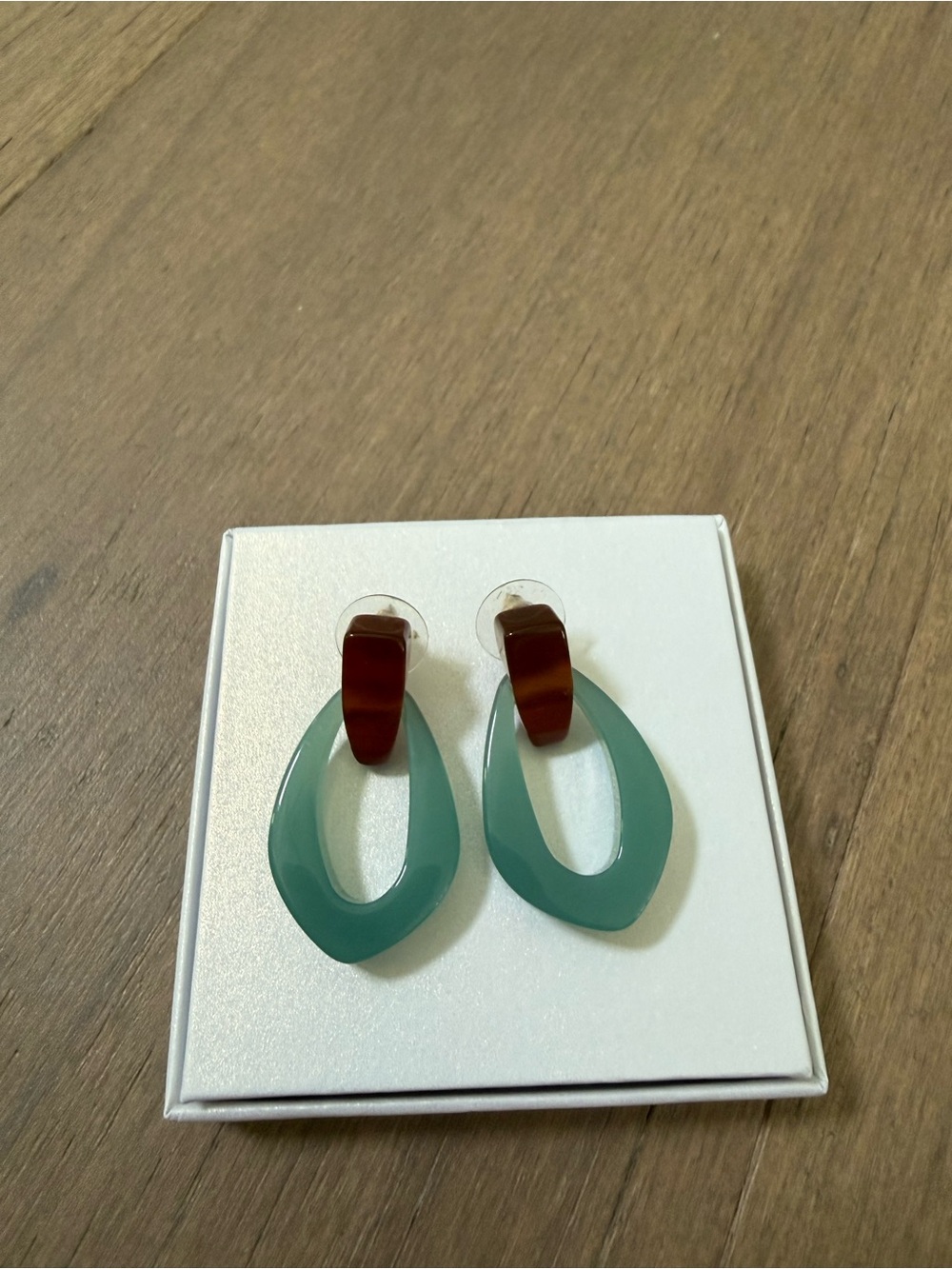 J.Crew Lucite Teardrop Statement Earrings Teal Tortoise Resin Geometric